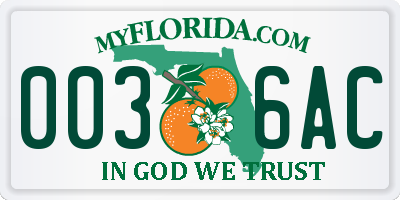 FL license plate 0036AC