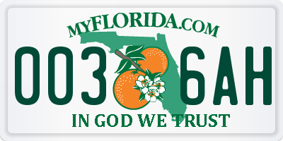 FL license plate 0036AH