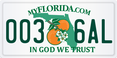 FL license plate 0036AL