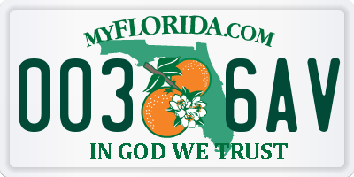 FL license plate 0036AV