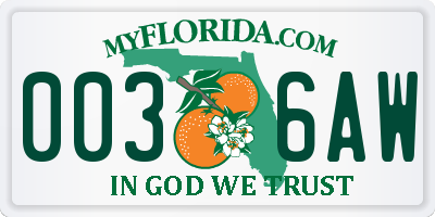 FL license plate 0036AW