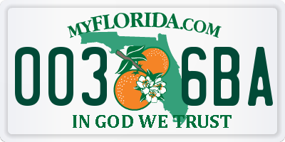 FL license plate 0036BA