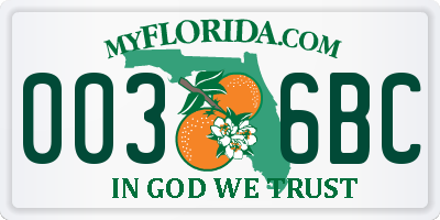 FL license plate 0036BC