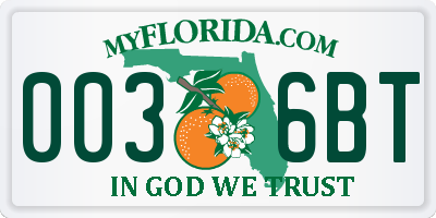 FL license plate 0036BT