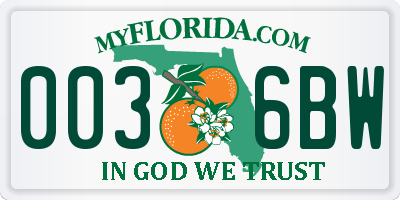 FL license plate 0036BW