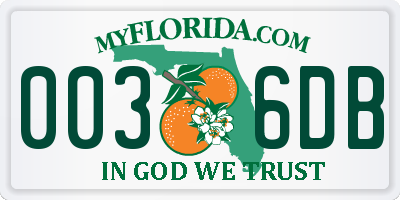 FL license plate 0036DB