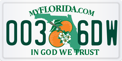 FL license plate 0036DW