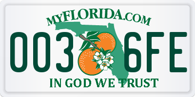 FL license plate 0036FE