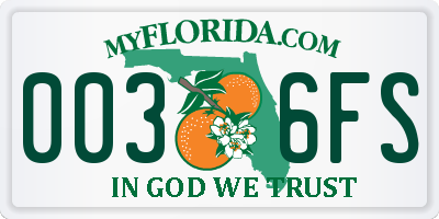 FL license plate 0036FS