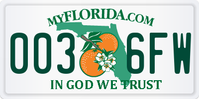 FL license plate 0036FW