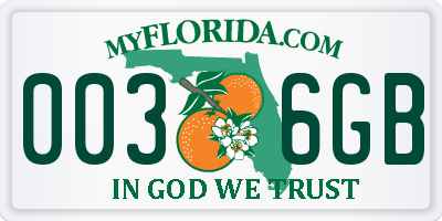 FL license plate 0036GB