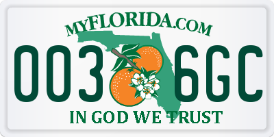 FL license plate 0036GC