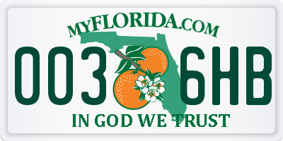 FL license plate 0036HB