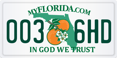 FL license plate 0036HD