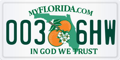 FL license plate 0036HW
