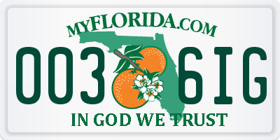 FL license plate 0036IG