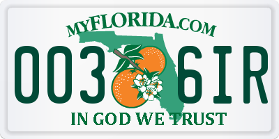 FL license plate 0036IR