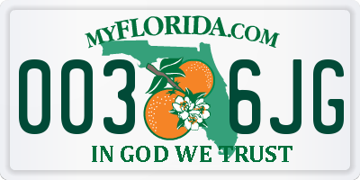 FL license plate 0036JG