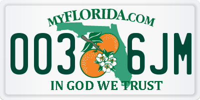 FL license plate 0036JM