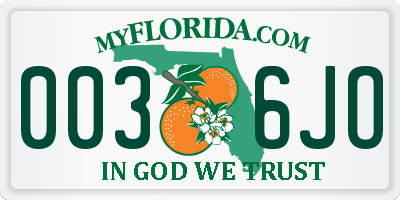 FL license plate 0036JO