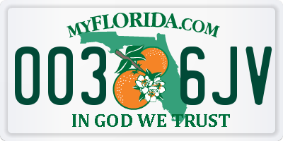 FL license plate 0036JV