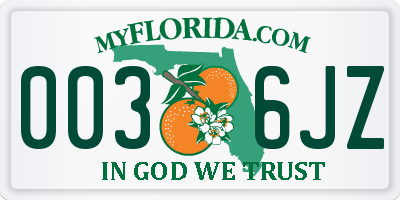 FL license plate 0036JZ