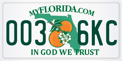 FL license plate 0036KC
