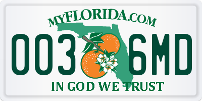 FL license plate 0036MD