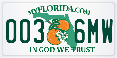 FL license plate 0036MW