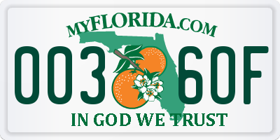 FL license plate 0036OF