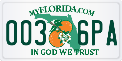 FL license plate 0036PA
