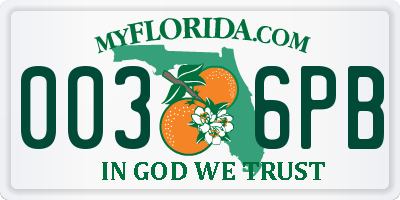 FL license plate 0036PB