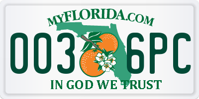FL license plate 0036PC