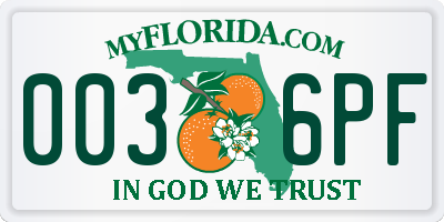 FL license plate 0036PF