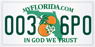 FL license plate 0036PO