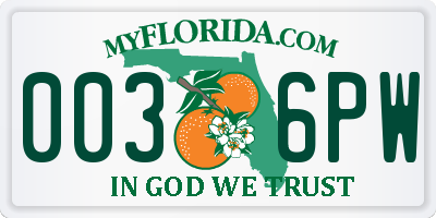 FL license plate 0036PW