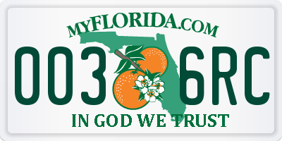 FL license plate 0036RC