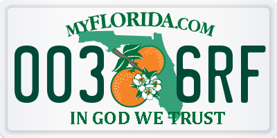 FL license plate 0036RF