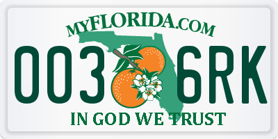 FL license plate 0036RK