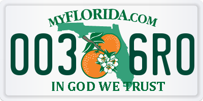 FL license plate 0036RO