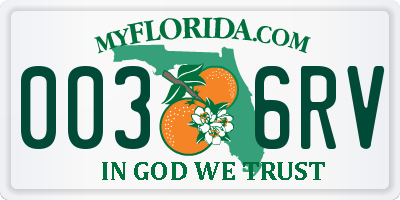 FL license plate 0036RV