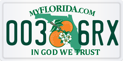 FL license plate 0036RX