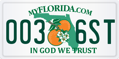 FL license plate 0036ST