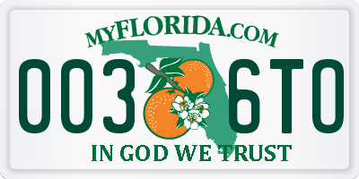 FL license plate 0036TO