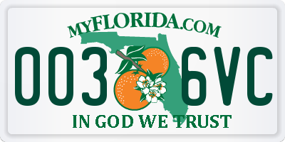 FL license plate 0036VC