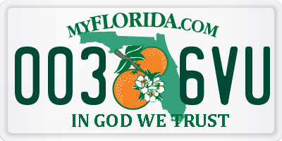 FL license plate 0036VU