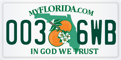FL license plate 0036WB
