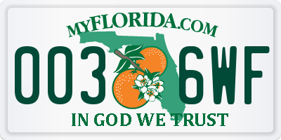 FL license plate 0036WF