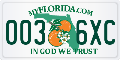 FL license plate 0036XC