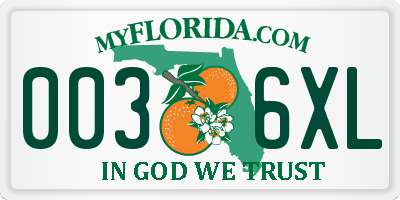 FL license plate 0036XL